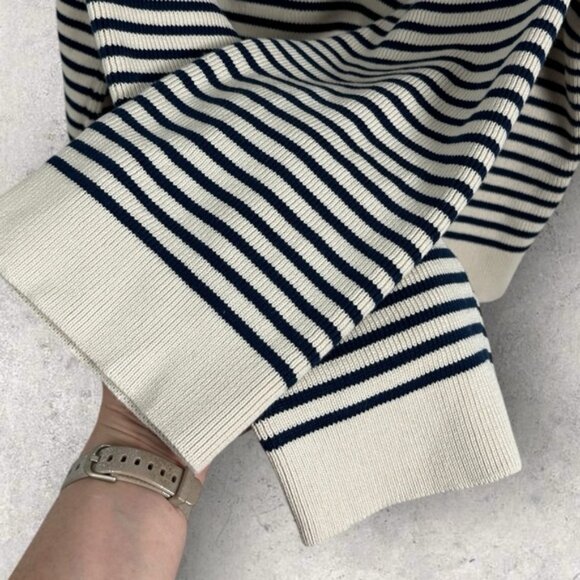 Sezane Daisy Jumper Sweater Natural Navy Blue Striped Size Large Gold Buttons - Picture 10 of 14